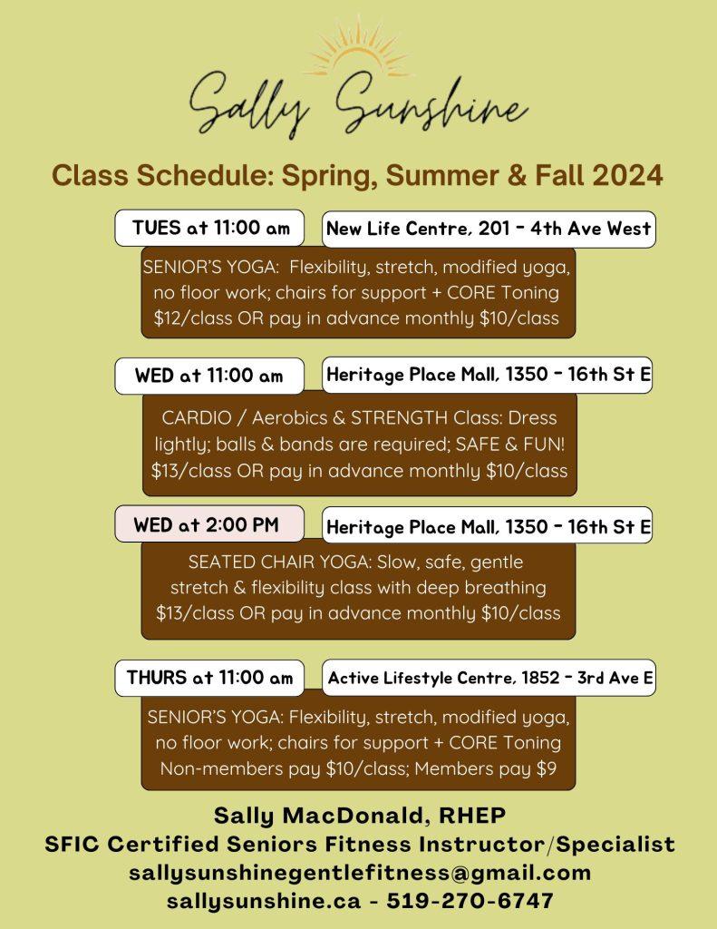 Sally Sunshine Class Schedule